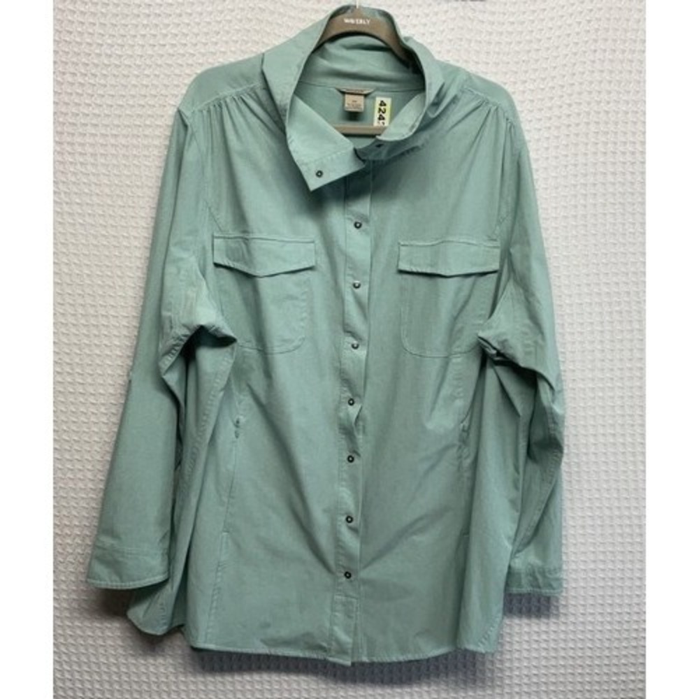Duluth Sol Survivor Sun Protection Green Stripe Snap Up Shirt Women 2X Indonesia